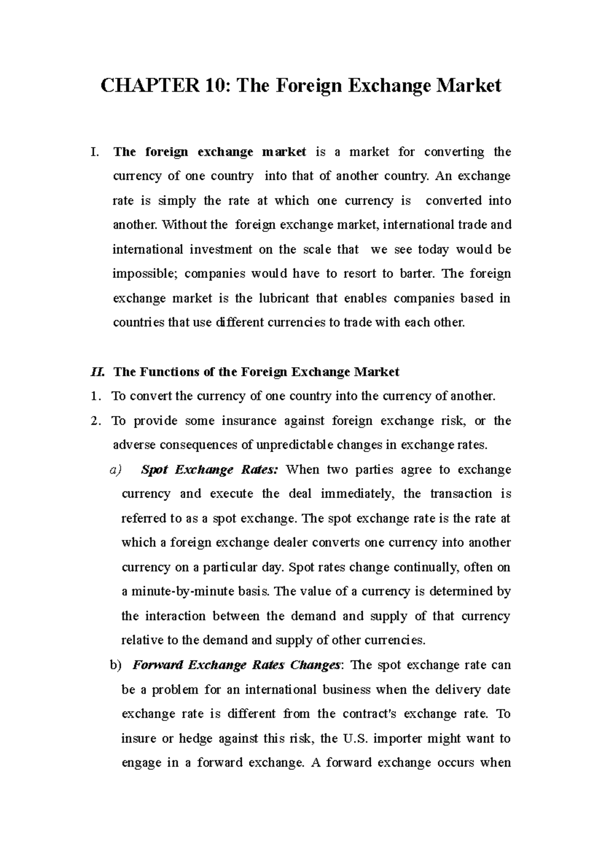 Review of Chapter 10: The Foreign Exchange Market Insights - Studocu