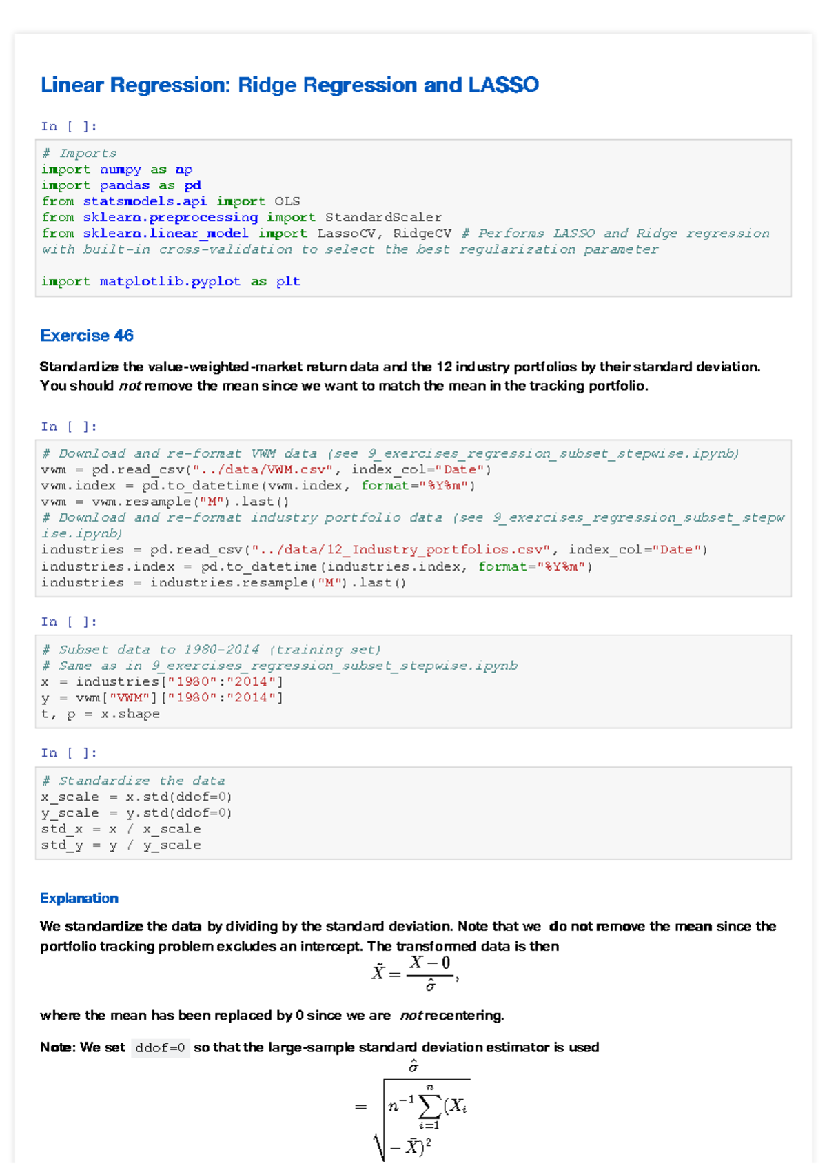 10 exercises regression shrinkage - Linear Regression: Ridge Regression ...