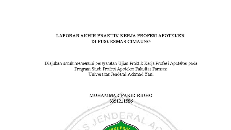 Laporan Akhir PKPA Profesi Apoteker di Puskesmas Cimaung UNJ - Studocu