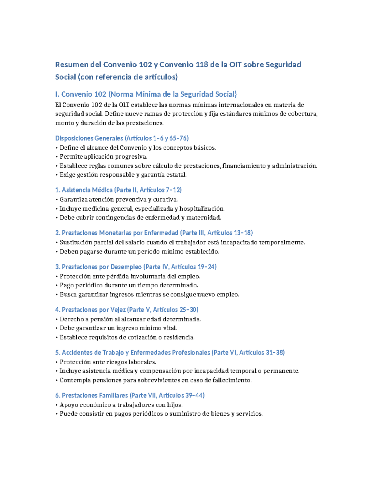 Resumen de los Convenios 102 y 118 de la OIT sobre Seguridad Social ...