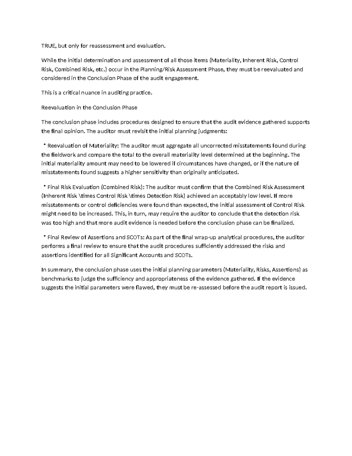 Audit Conclusion Phase: Reevaluation of Risks & Materiality - Studocu