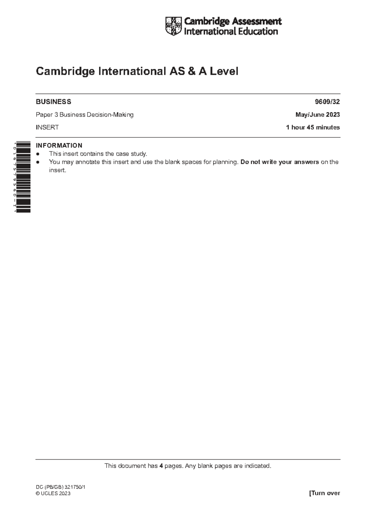 Cambridge International AS A Level BUSINESS Paper 3 Case Study 2023 ...
