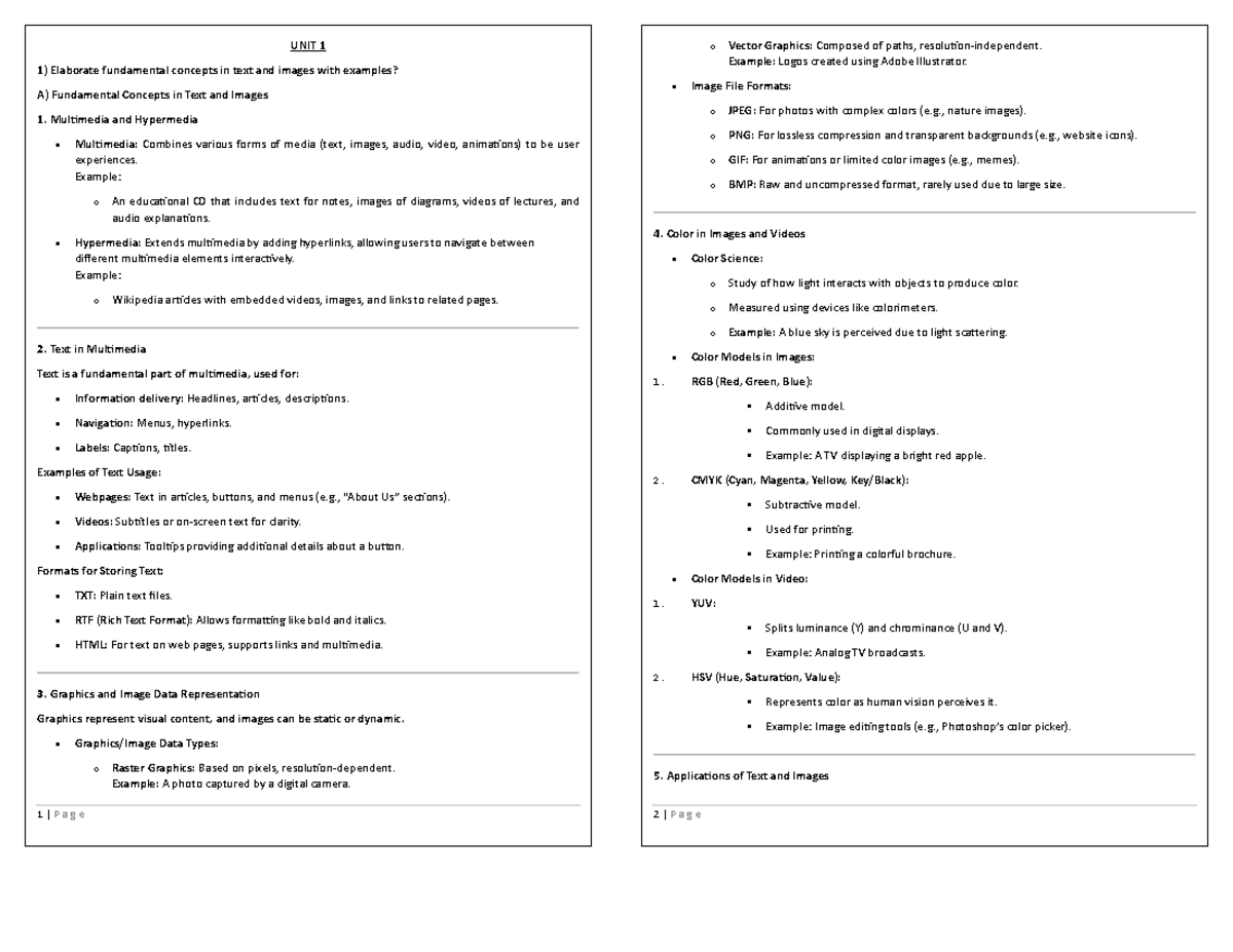 Mmria SEM EXAM to prepare - UNIT 1 Elaborate fundamental concepts in ...