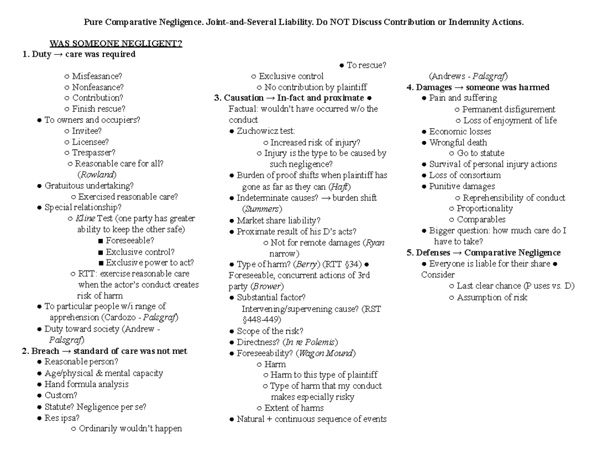 Torts Law Review: Pure Comparative Negligence & Liability Guidelines ...