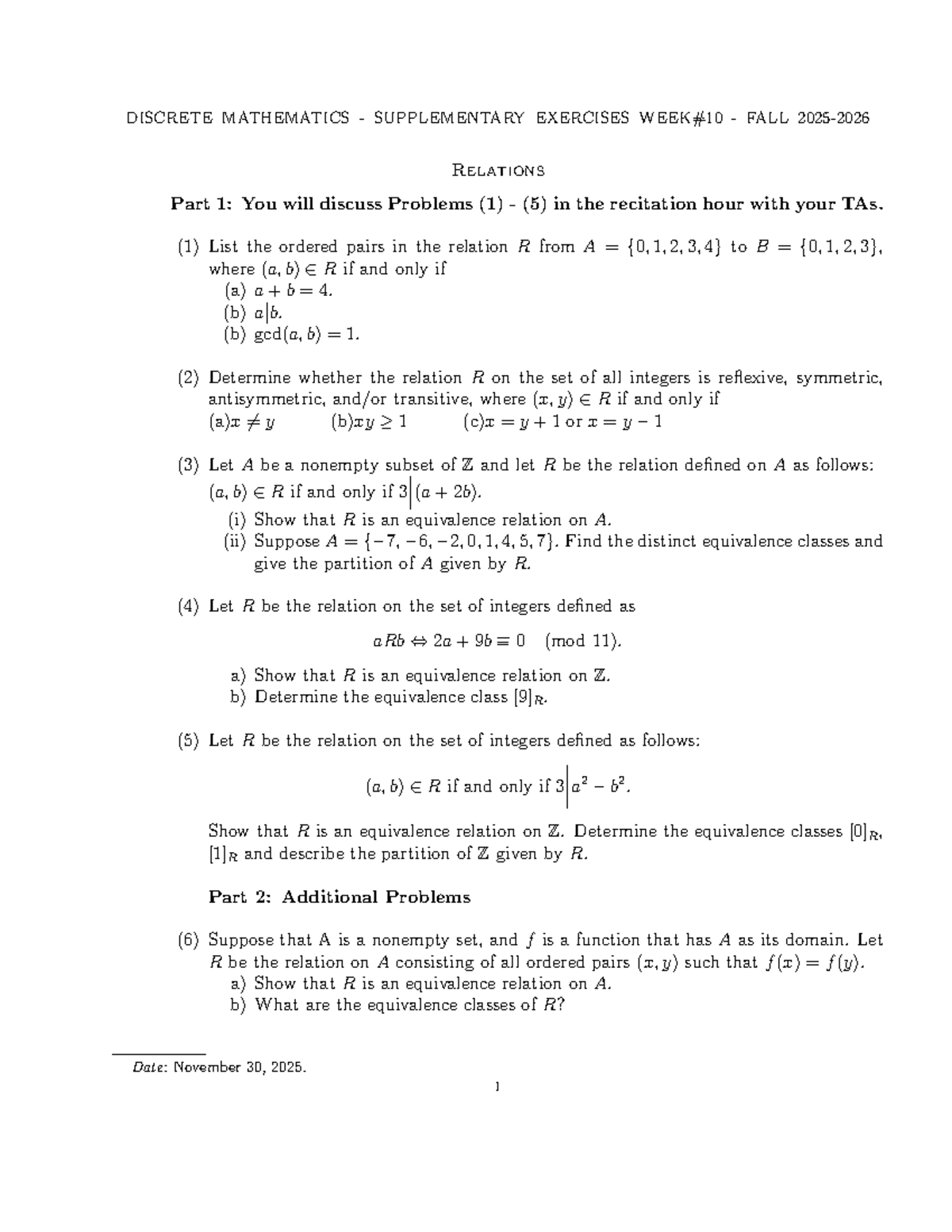 DISCRETE MATHEMATICS SUPPLEMENTARY EXERCISES FALL Week #10 - Studocu