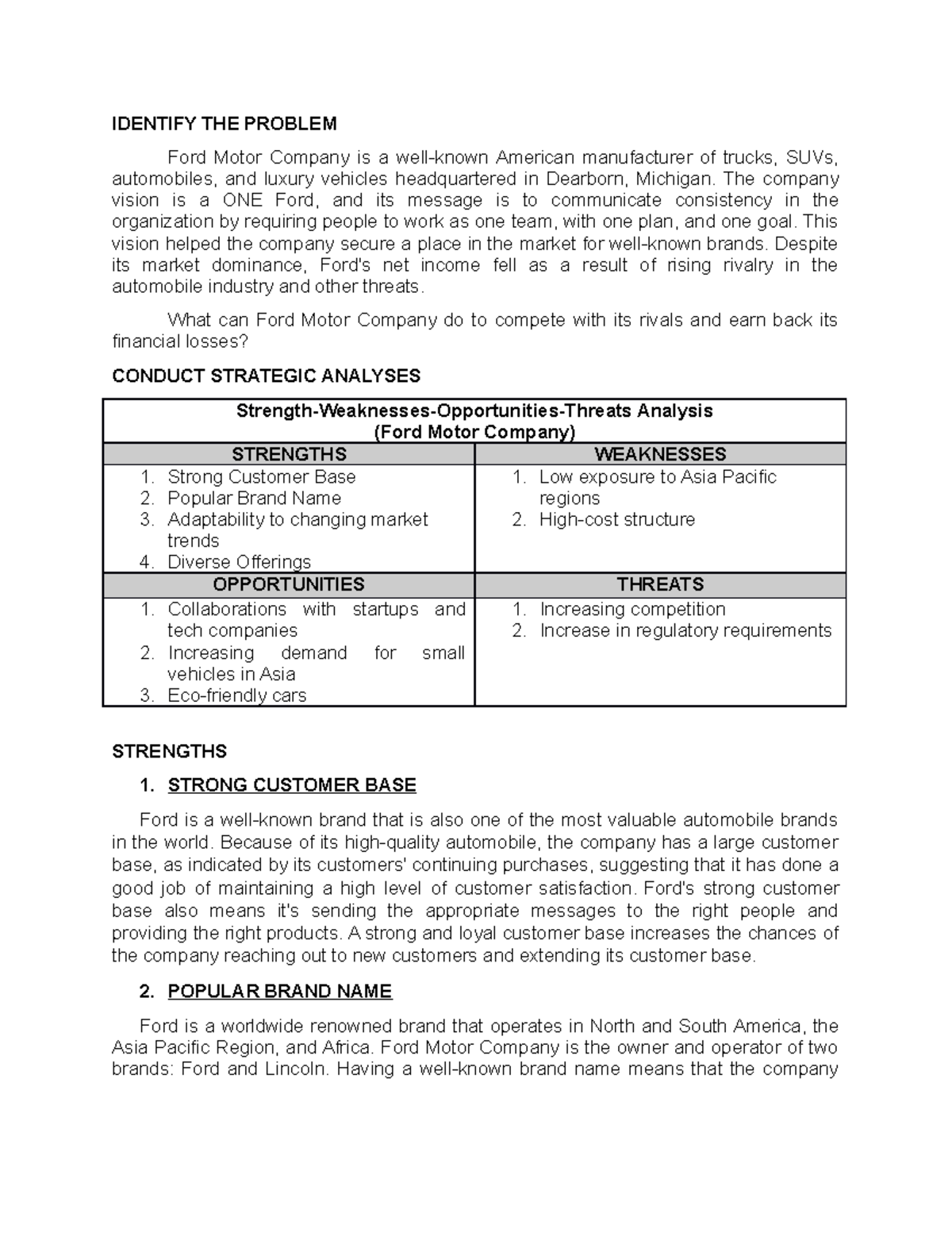 CASE FORD - CASE STUDY - IDENTIFY THE PROBLEM Ford Motor Company is a ...