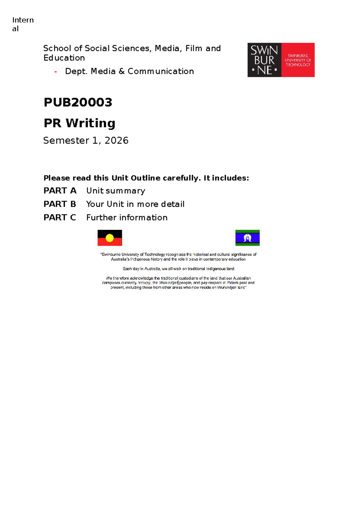 Unit Outline: PR Writing (S1 2026) - Media Communication - Studocu