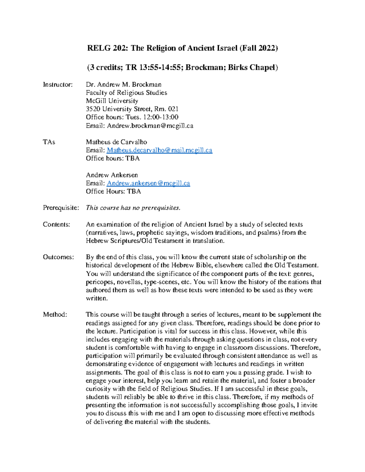 RELG 202 Syllabus: The Religion of Ancient Israel (Fall 2022) - Studocu