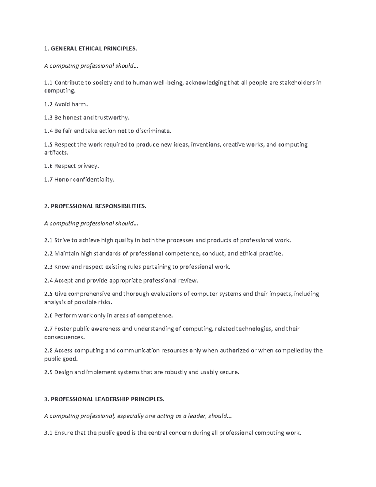 ACM Code of Ethics - Final Exam Overview and Principles - Studocu