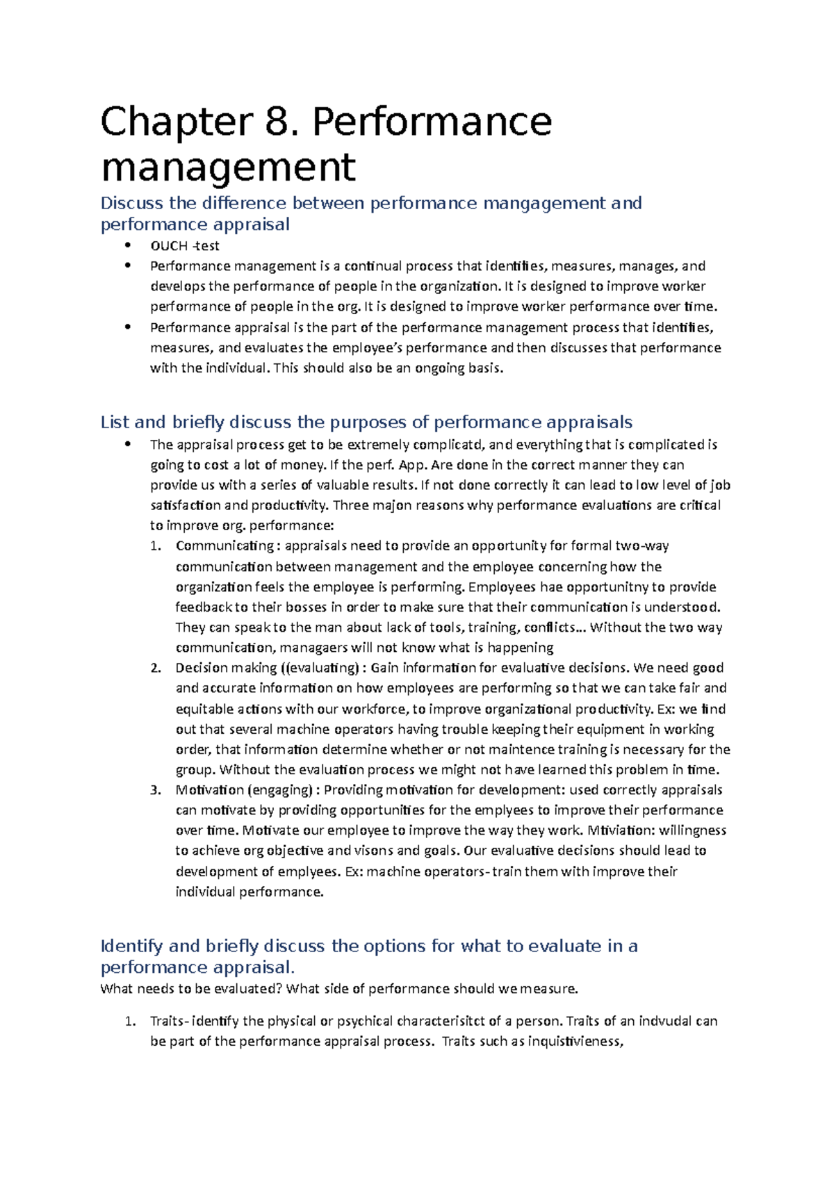 Chapter 8: Performance Management vs. Appraisal in Org. Context - Studocu