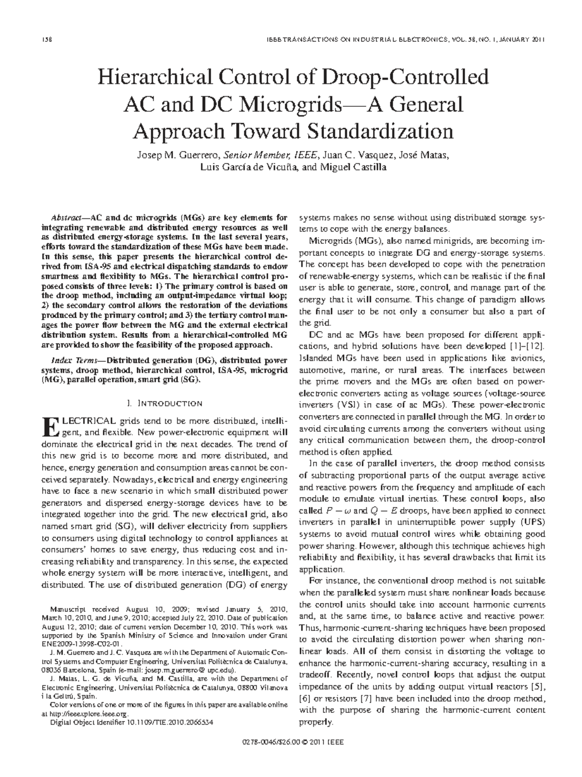 Hierarchical Control of AC and DC Microgrids: A Standardization ...
