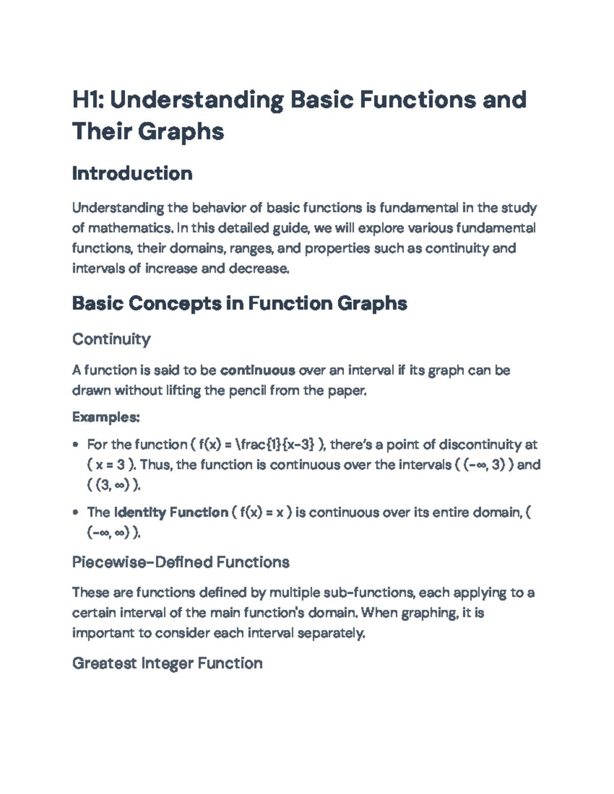 Basic Functions & Graphs: A Comprehensive Study Guide - Studocu