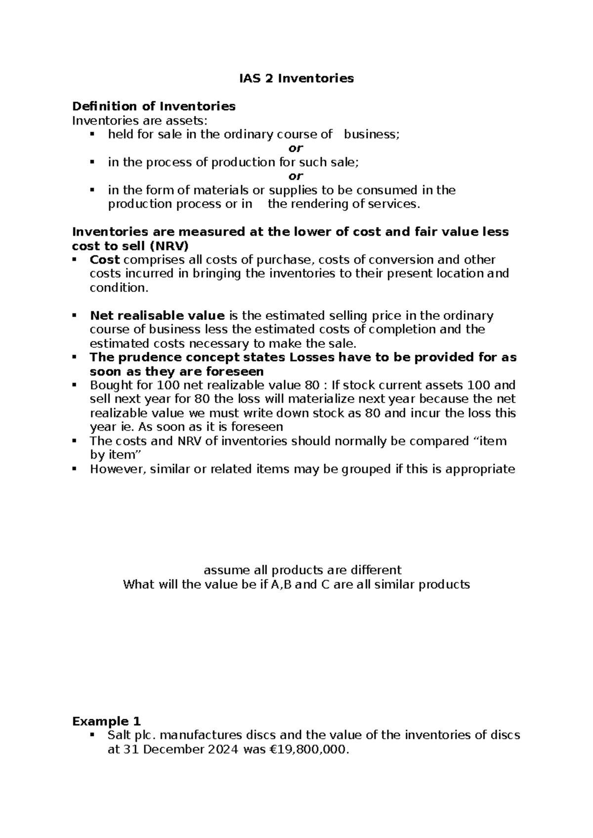 IAS 2 Inventories - Key Concepts and Calculations Notes - Studocu