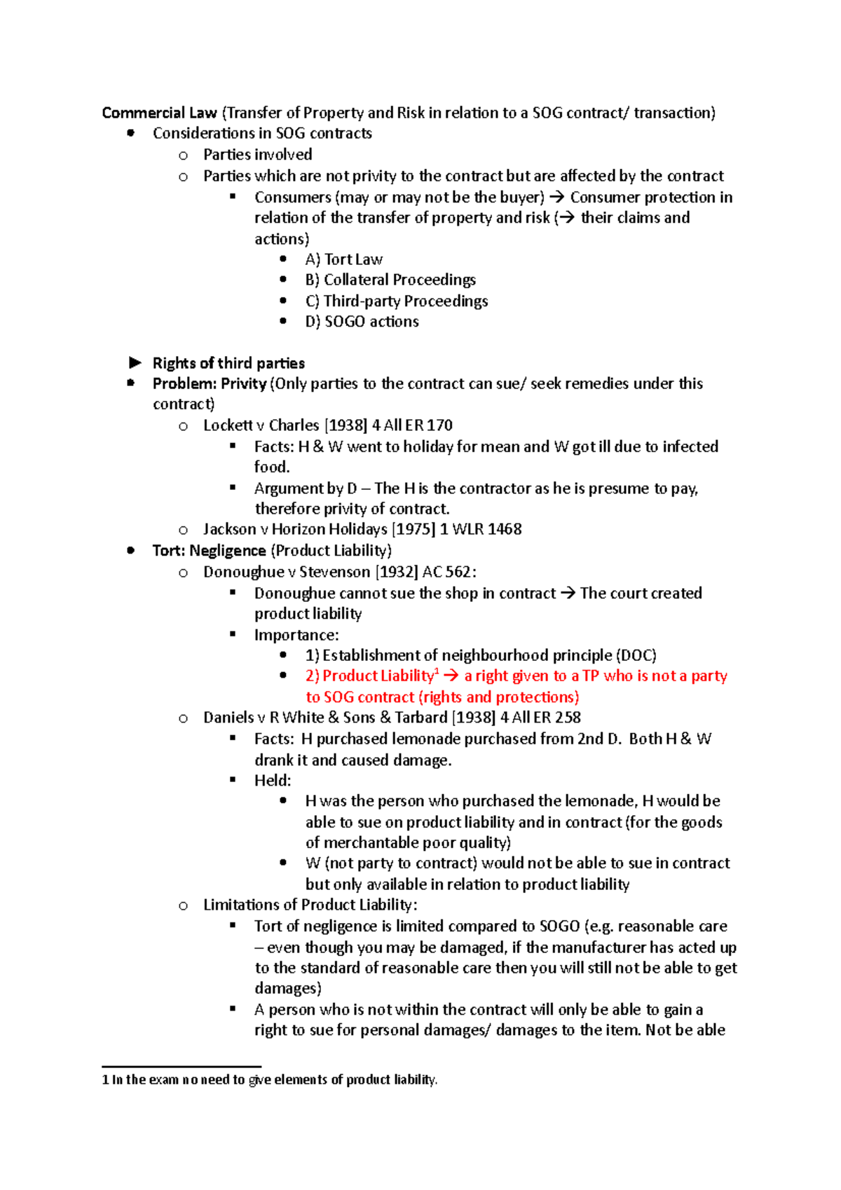 Commercial Law (SOG) - Study Notes on Transfer of Property and Risk ...