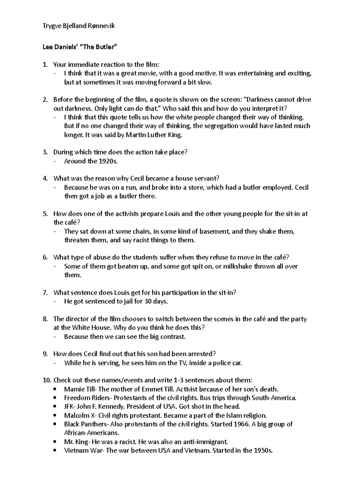 ENG 101: The Butler Film Analysis Questions and Reflections - Studocu