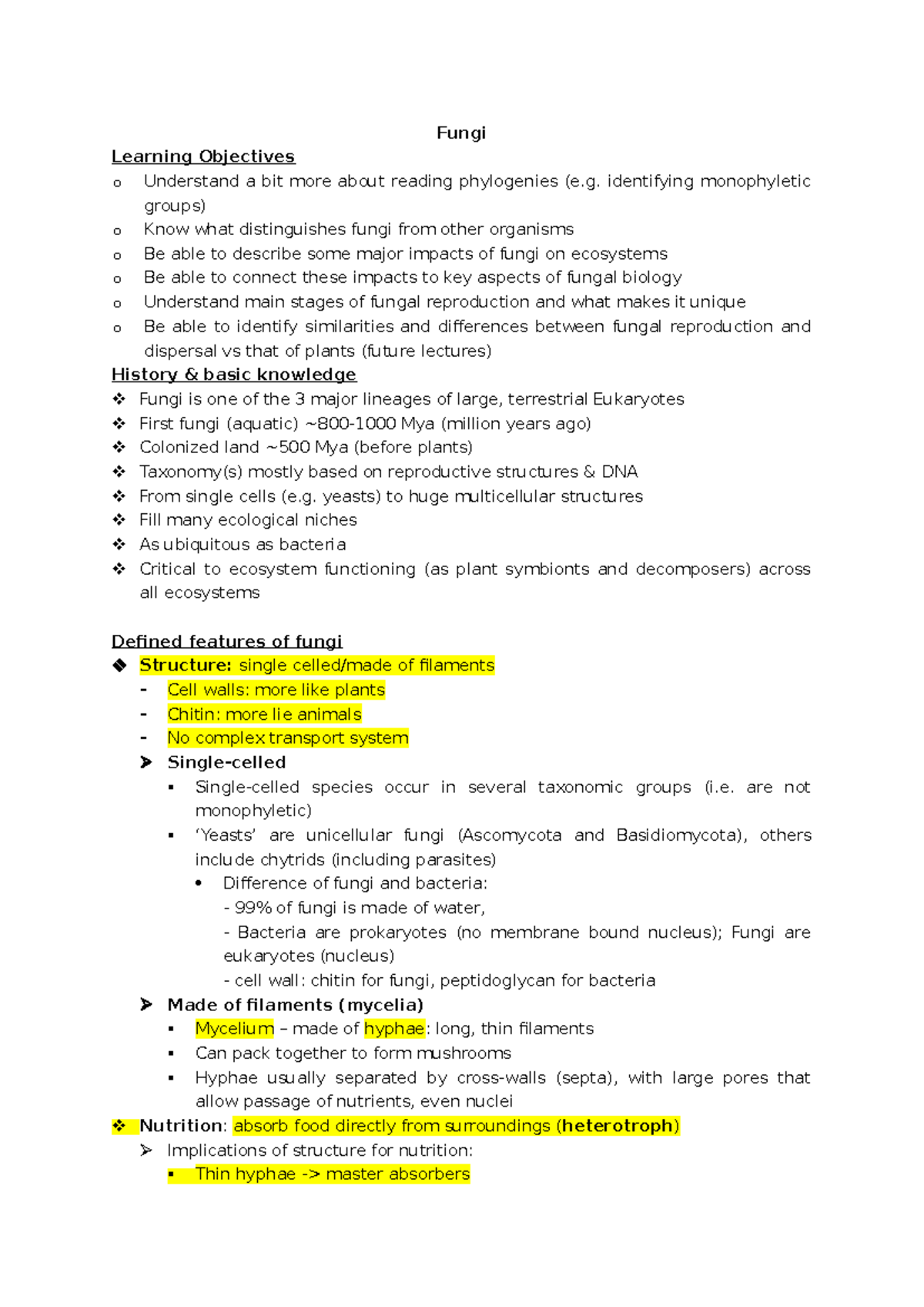 Biol 111: Overview of Fungi, Structure, Nutrition, and Reproduction ...