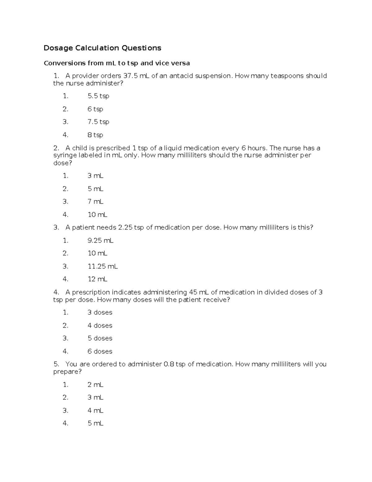 Dosage Calculation Practice Questions (Nursing Course) - Studocu
