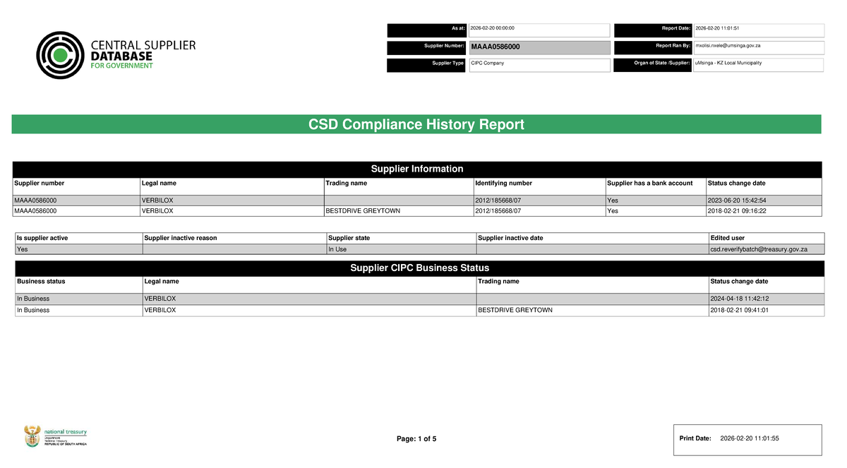 CSD Compliance History Report for uMsinga KZ Local Municipality - Studocu