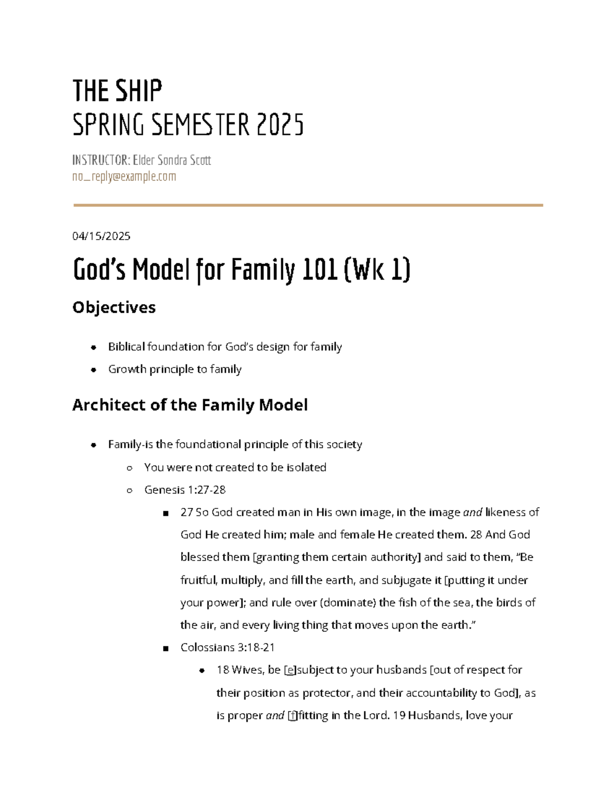 God's Model for Family 101: Understanding Healthy Family Structures (Wk ...