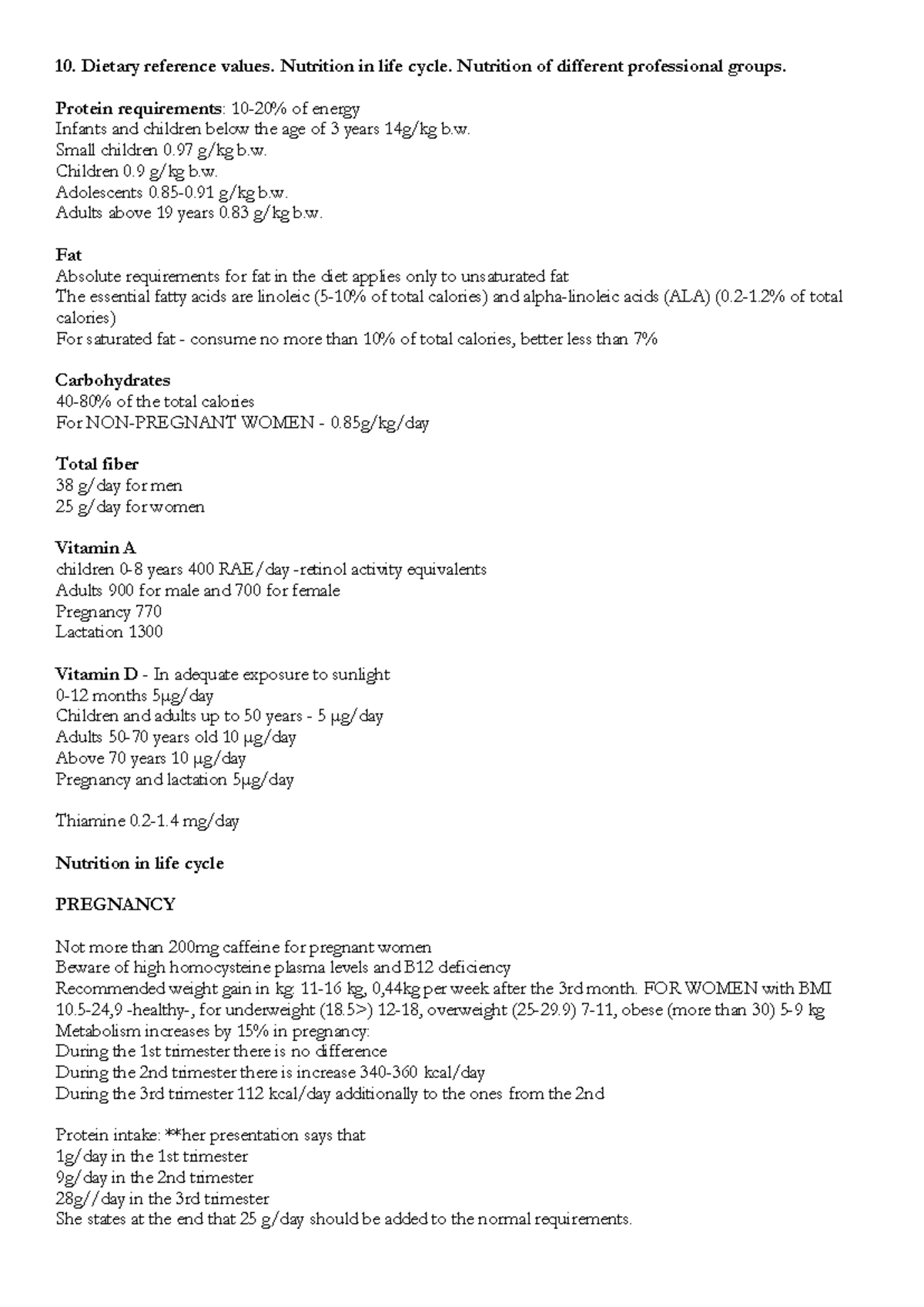10 - 10. Dietary reference values. Nutrition in life cycle. Nutrition ...