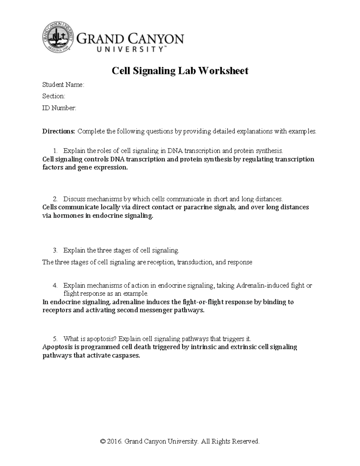 BIO 181L RS Cell Communication Lab Worksheet - Studocu