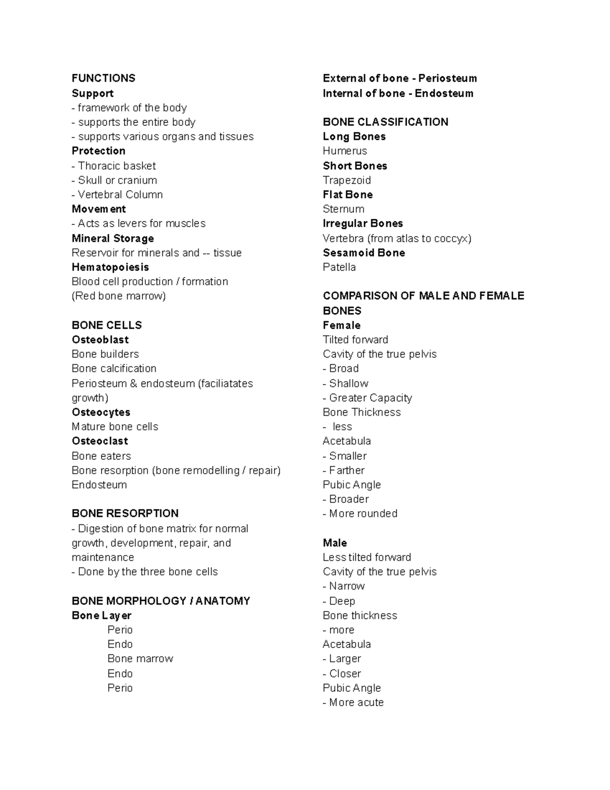 Skeletal System - LEC NOTES (Biology 101): Functions & Bone Formation ...