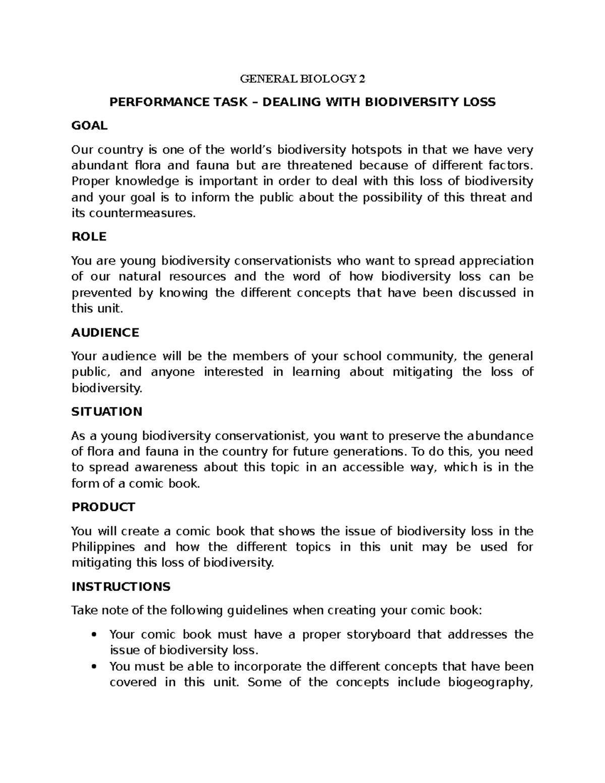 Genbio 2 1Q Final PT - GENERAL BIOLOGY 2 PERFORMANCE TASK – DEALING ...