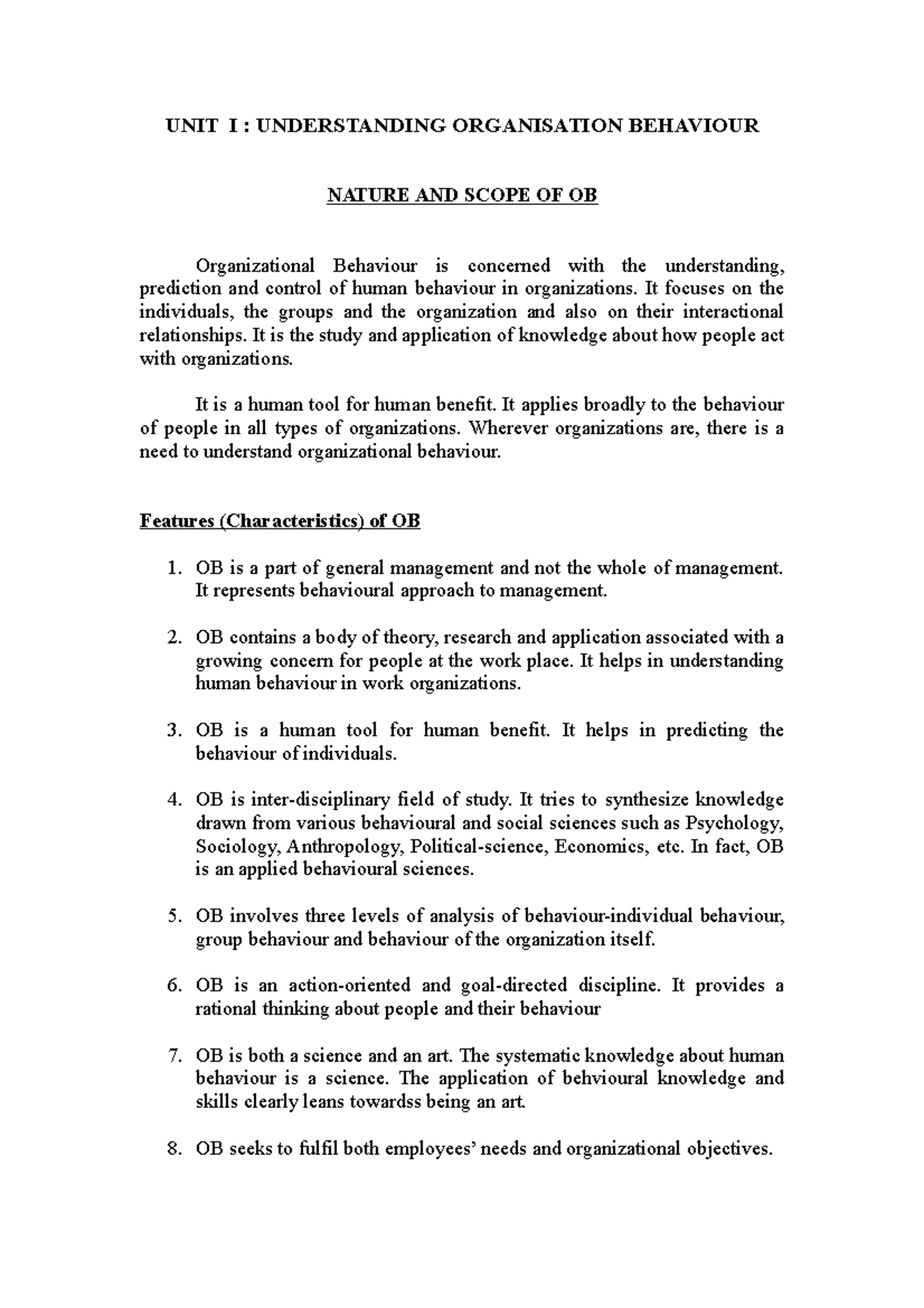 Organizational Behavior Fundamentals and Key Concepts - MGT301 Notes ...
