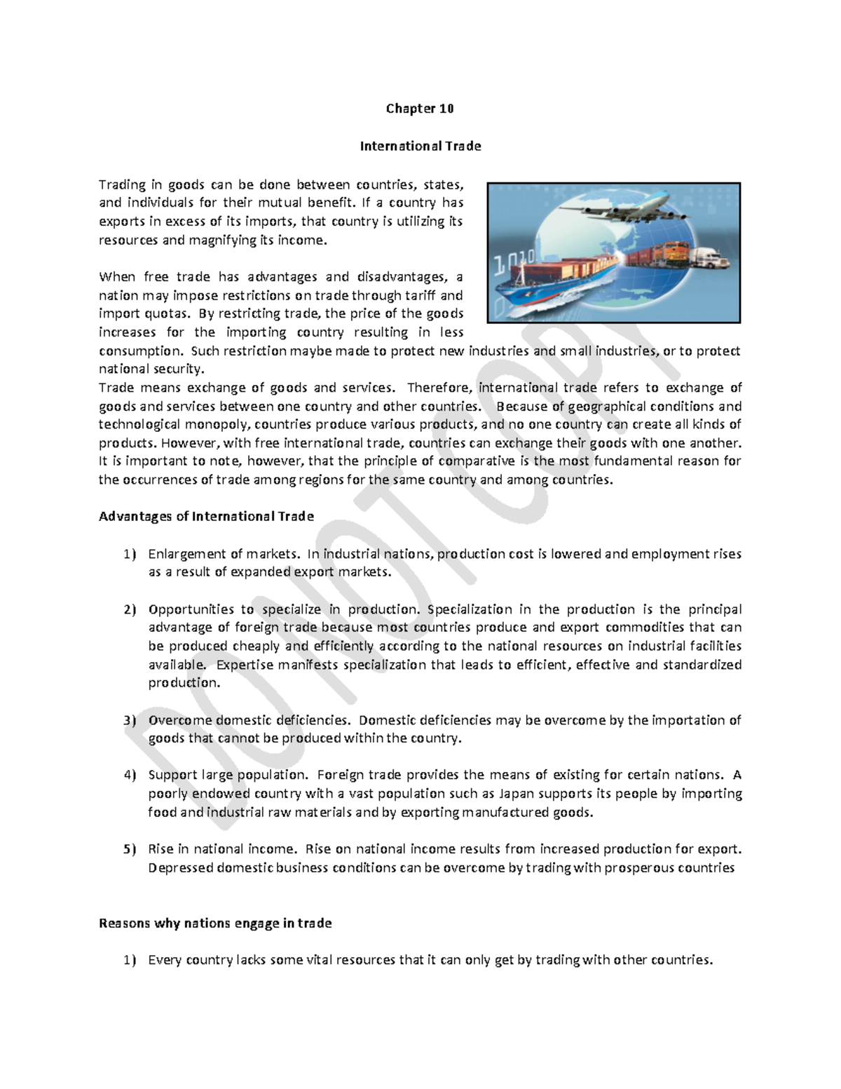 Chapter 10 - International Trade and Its Economic Impacts - Studocu