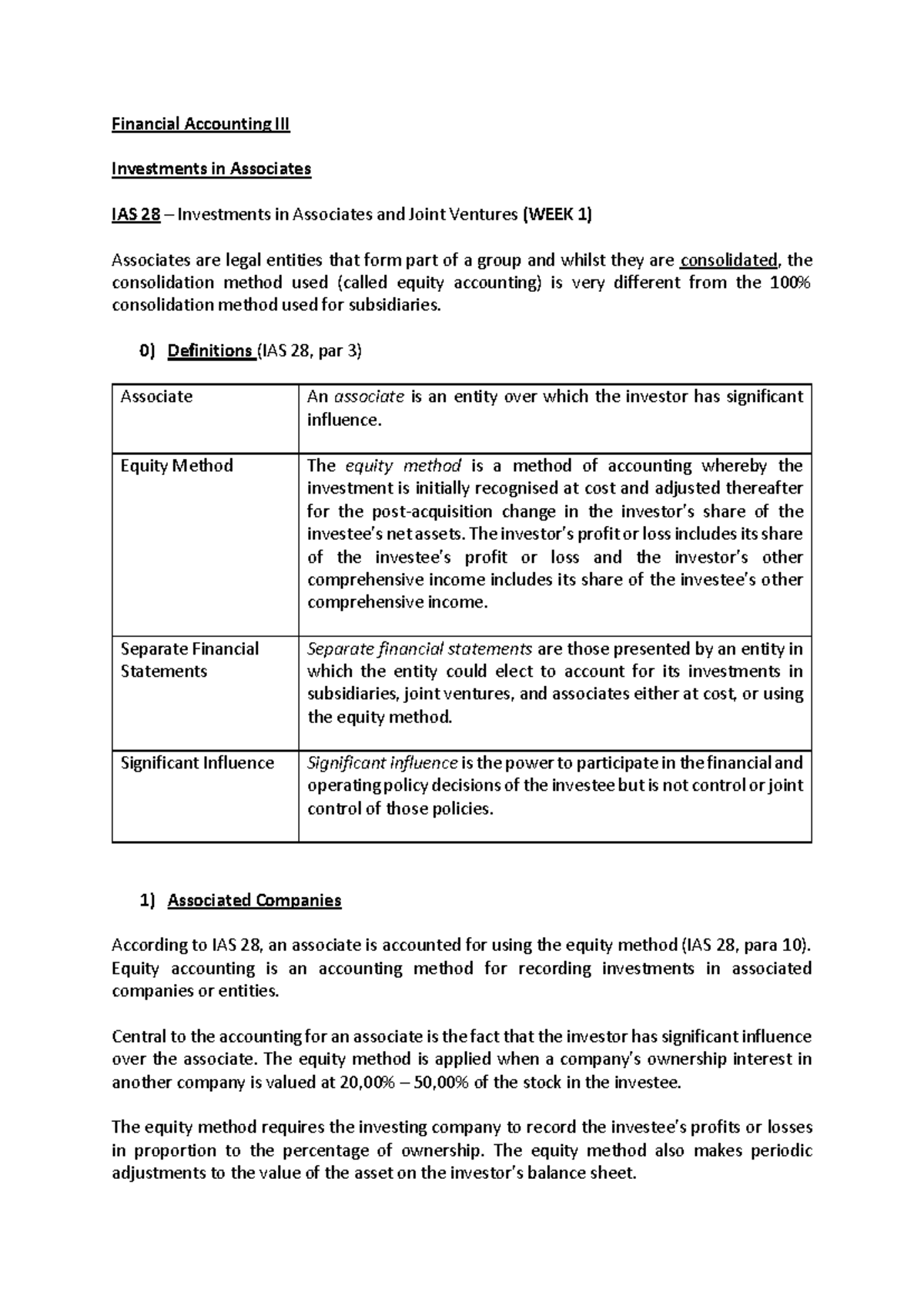 Financial Accounting III - Notes on IAS 28 Investments in Associates ...