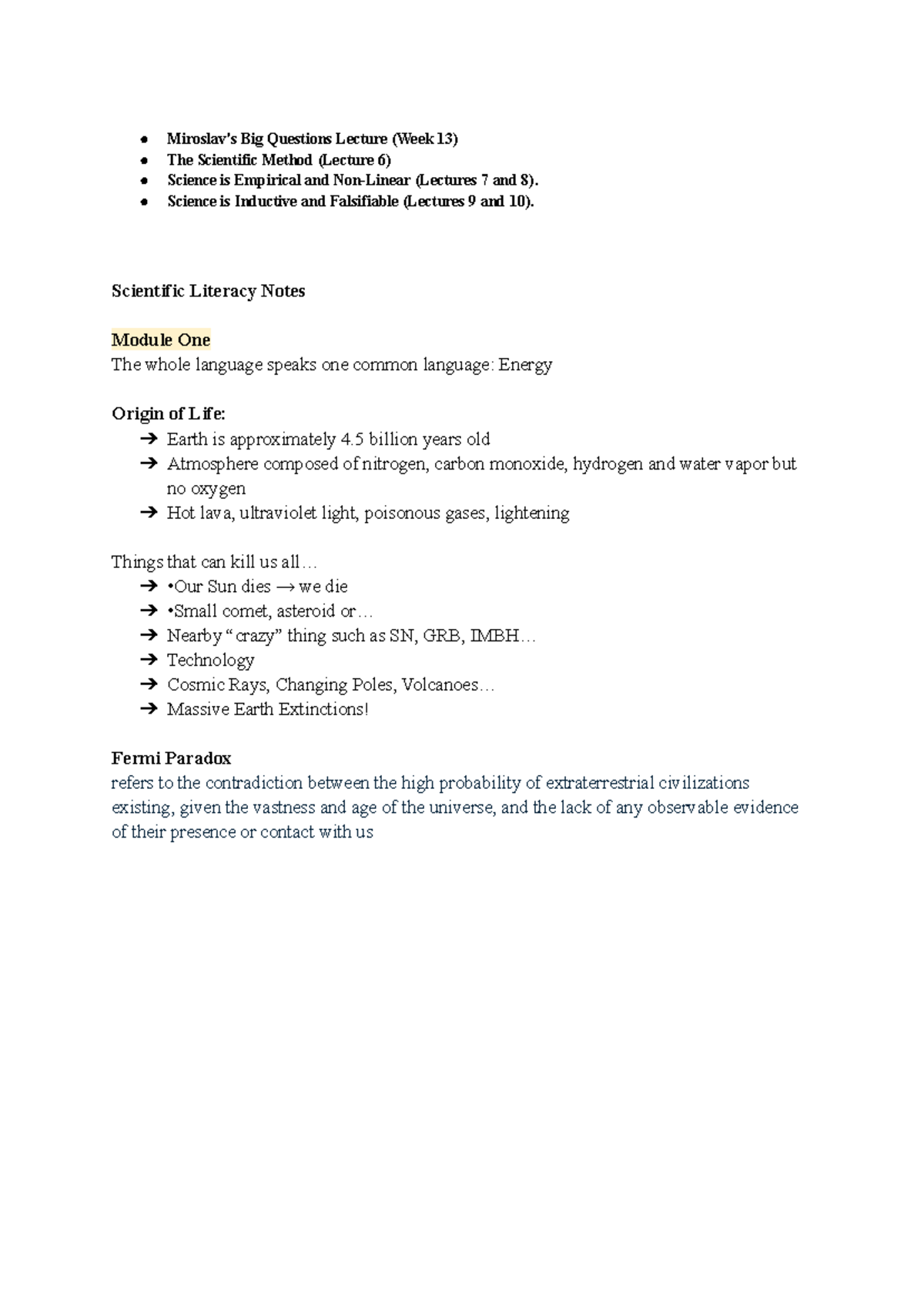 SCI LIT 101: Lecture Notes on the Scientific Method and Inductive ...