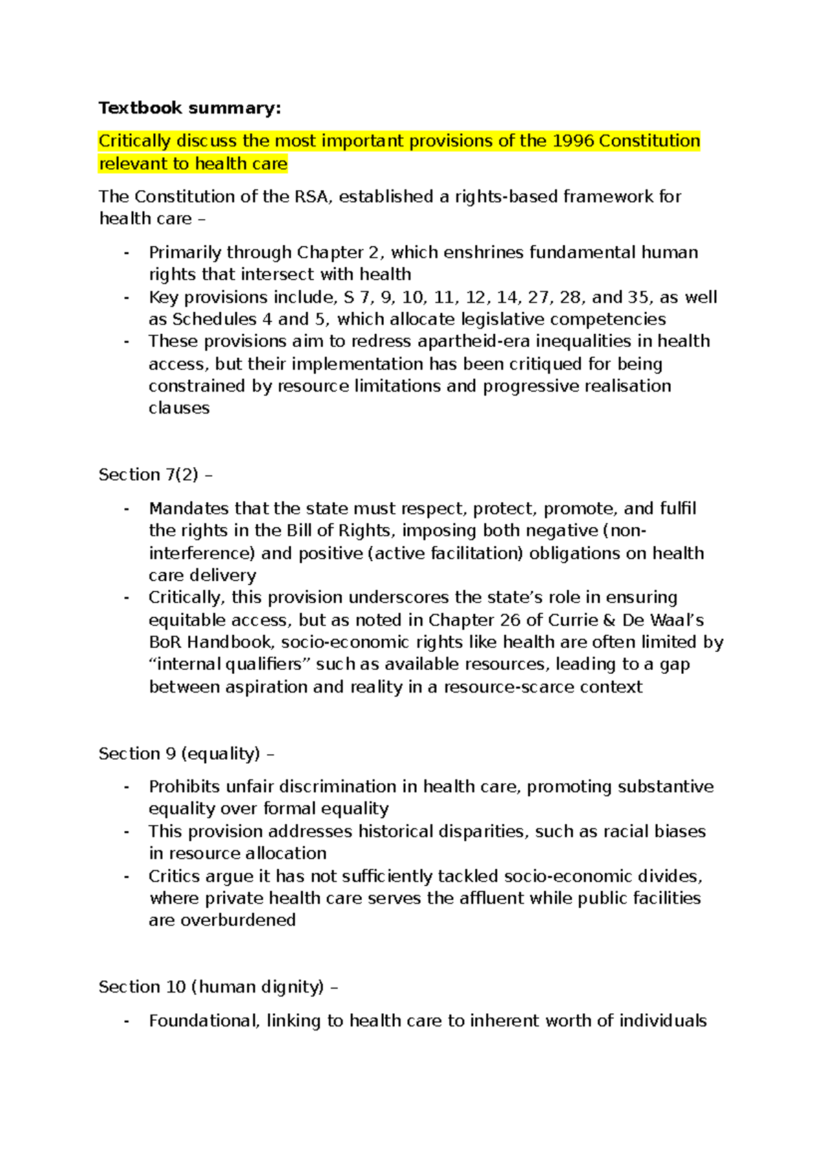 RSA Constitution & Health Care: Key Provisions & Critiques (Study Unit ...