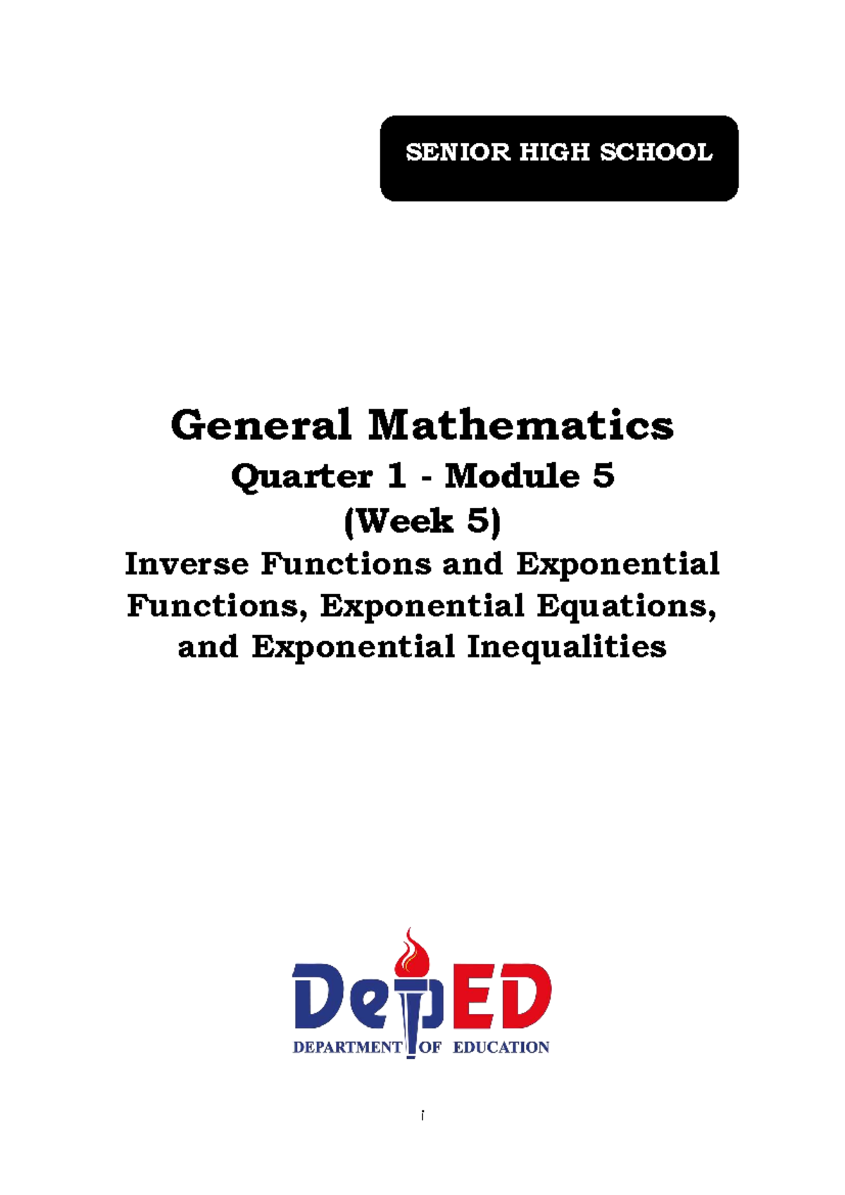 GEN MATH Q1 WK 5 Module 5: Inverse & Exponential Functions - Studocu