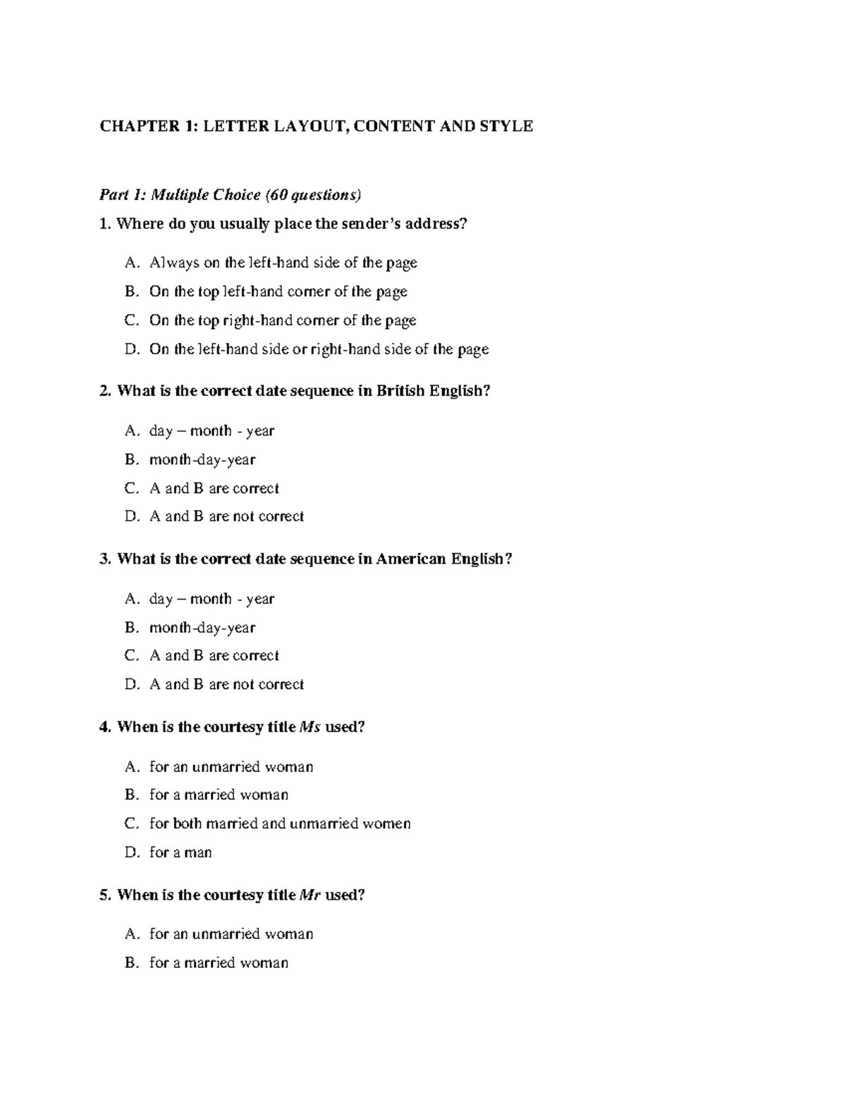 Assignment 1 - CH1: Letter Layout, Content & Style Overview - Studocu