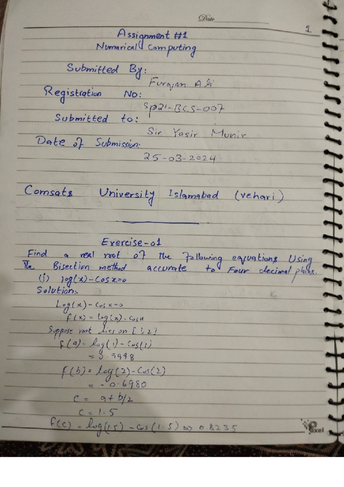 NC1 Numerical Computing Assignment - Bisection Method Solutions - Studocu