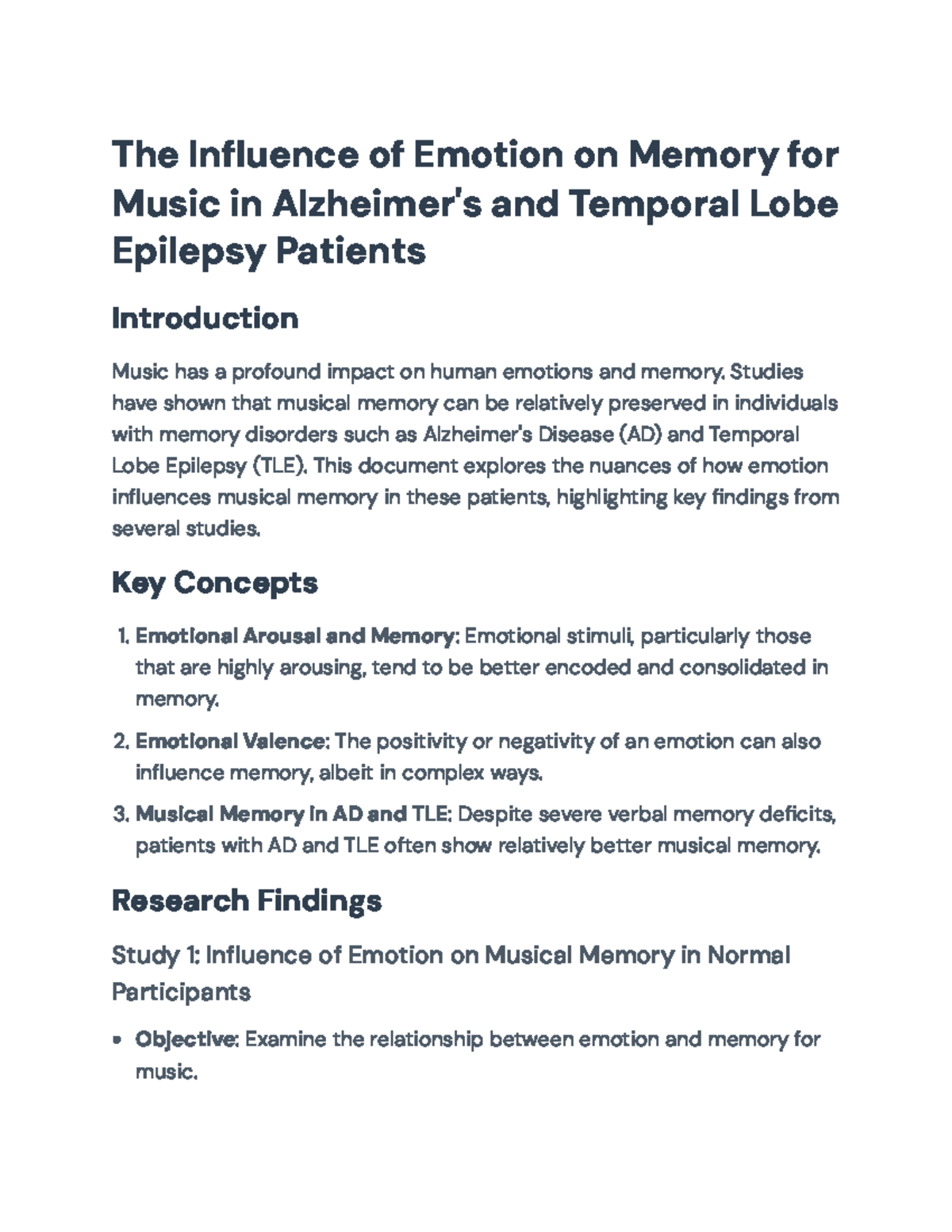The Influence of Emotion on Musical Memory in Alzheimer’s & TLE ...