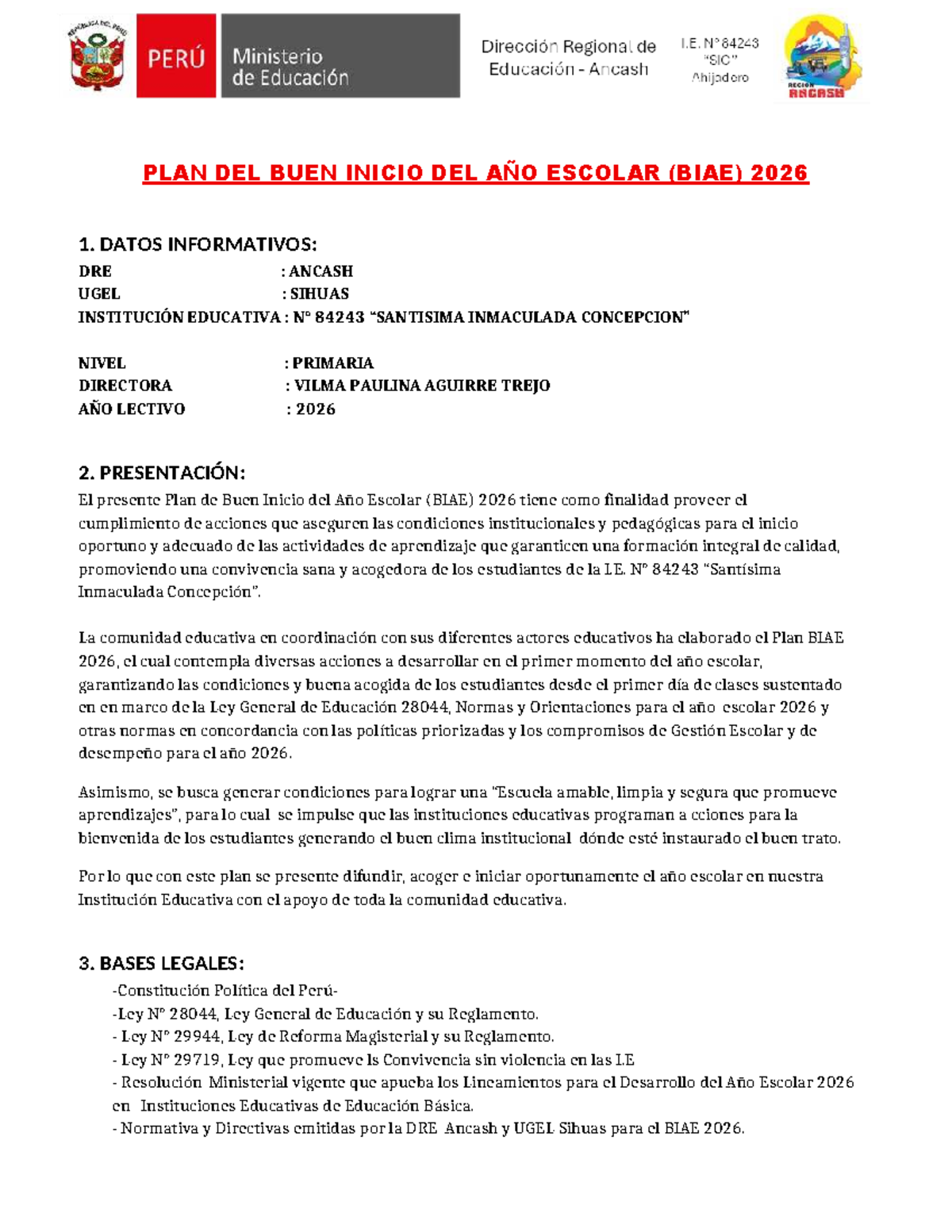 Plan de Buen Inicio del Año Escolar 2026 (BIAE) - I.E. 84243 - Studocu