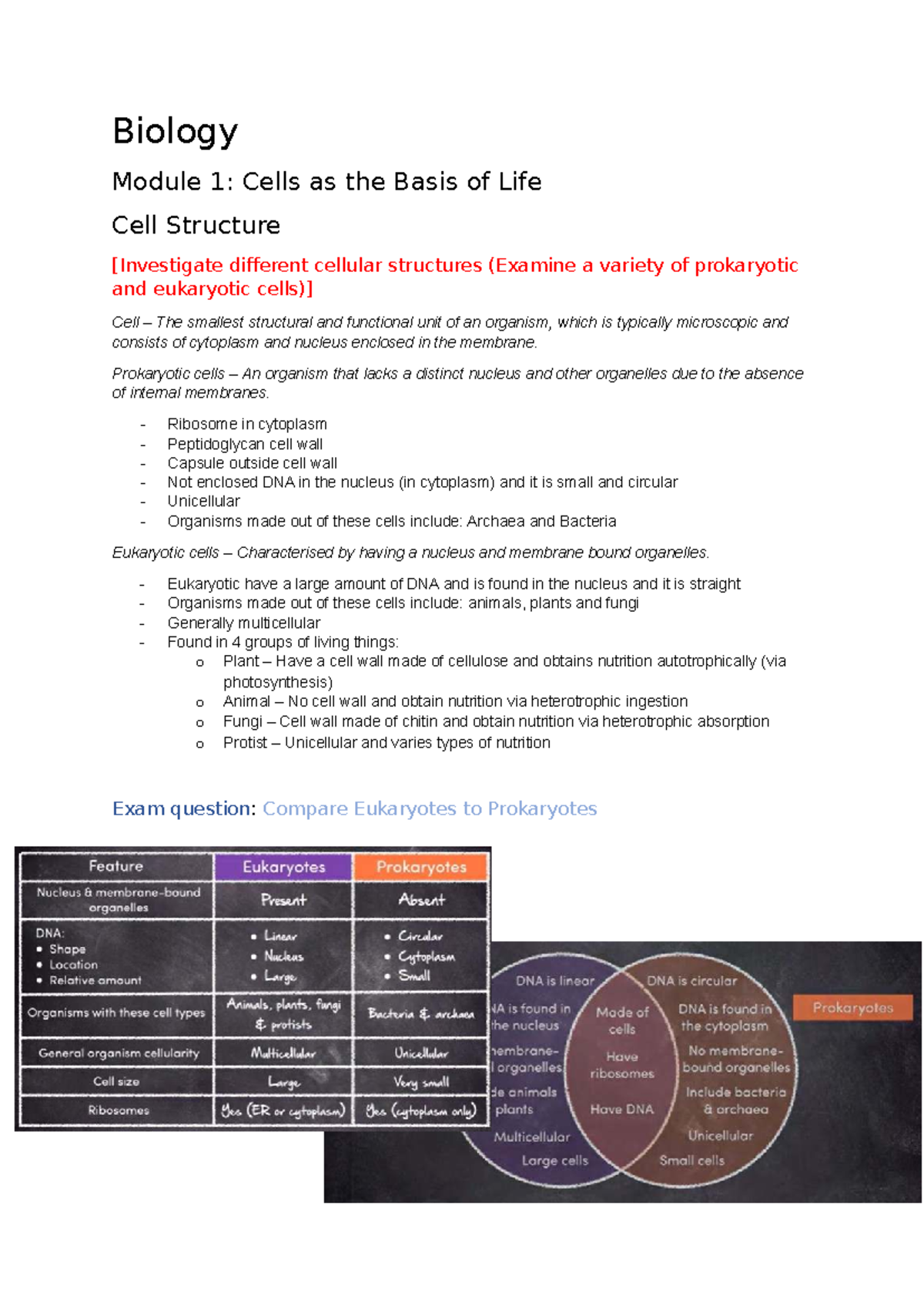 Biology 101: Prelim Notes on Cell Structure and Function - Studocu