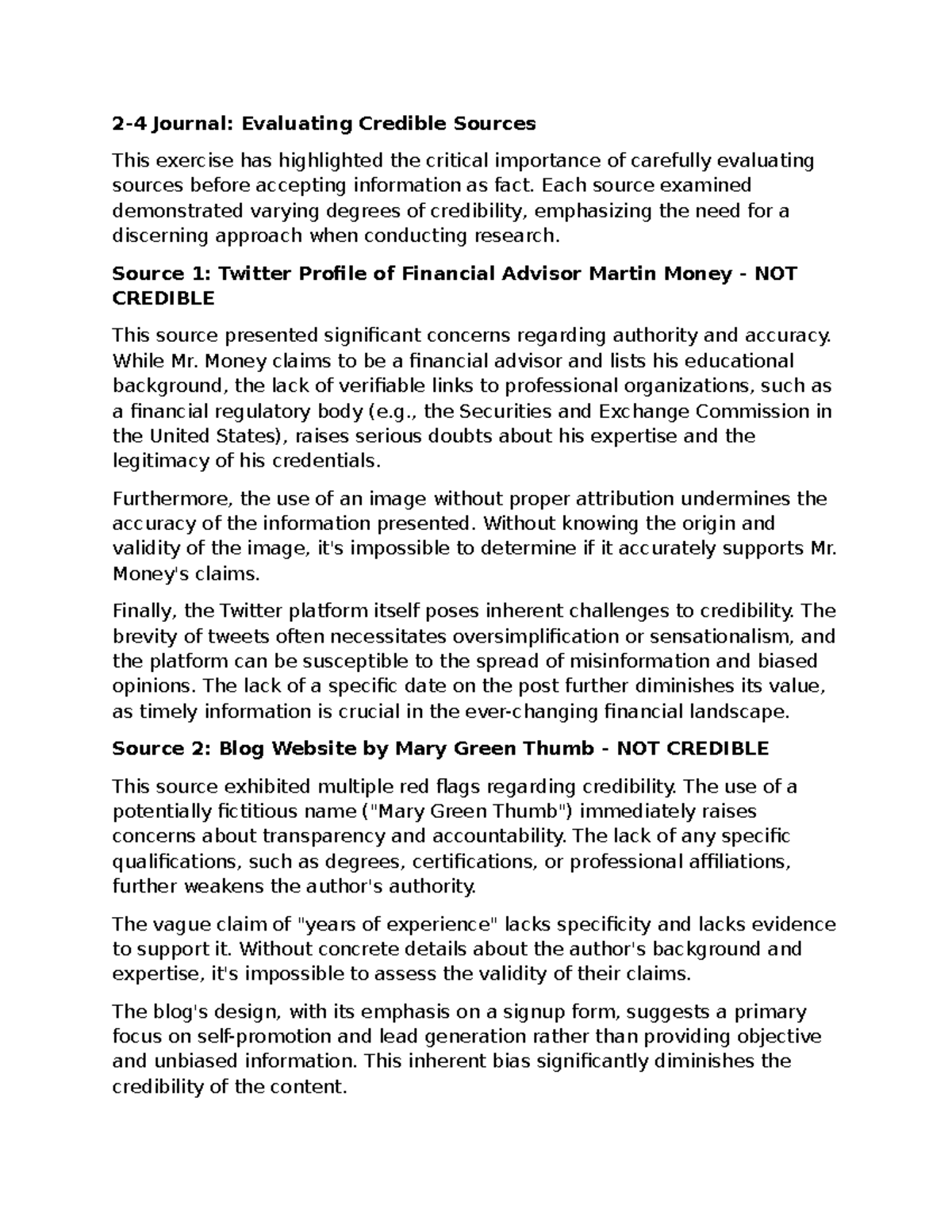 MAT 2-4 Journal: Analyzing Source Credibility and Evaluation - Studocu
