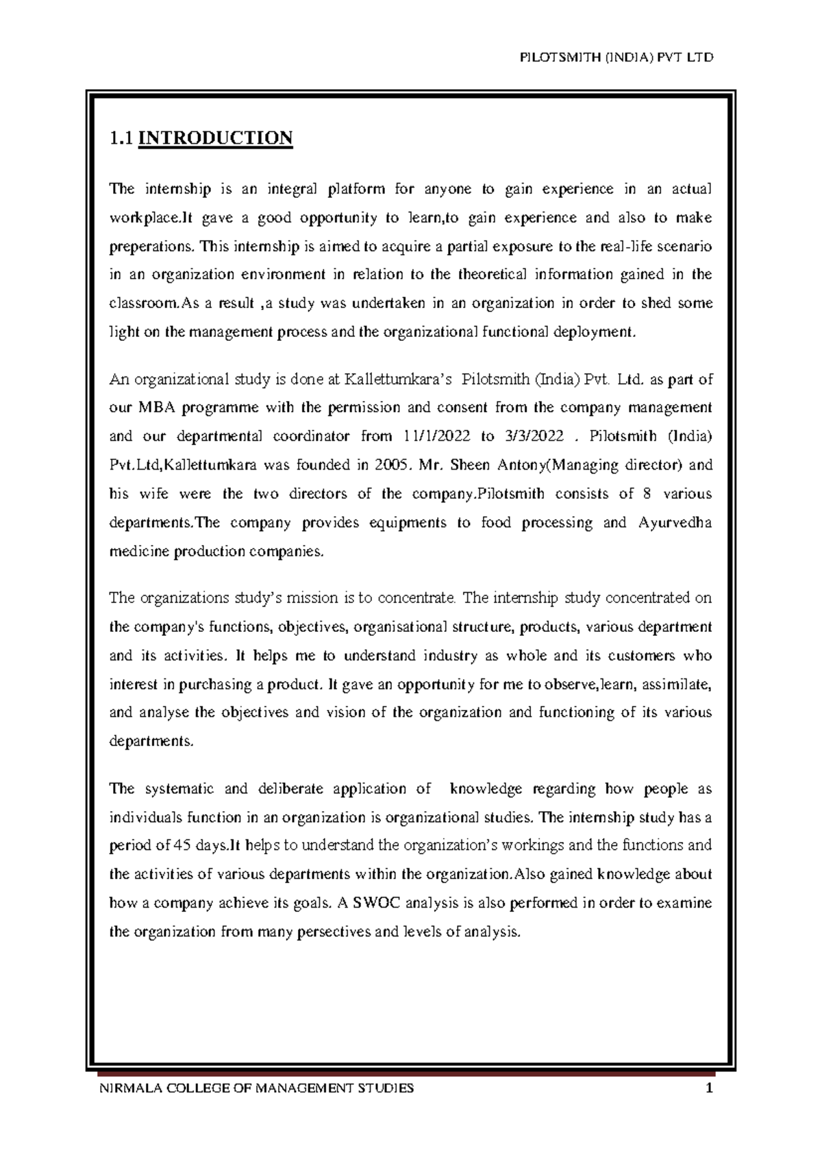 DOC-20220423-WA0026 - Assignment - 1 INTRODUCTION The internship is an ...