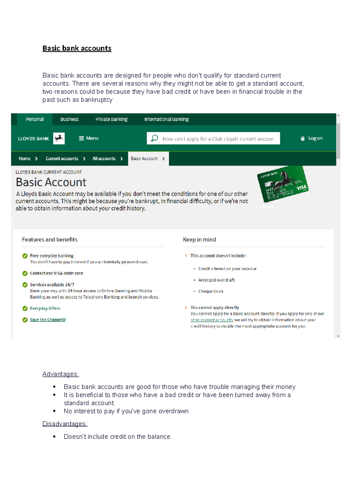 Basic Bank Accounts: Understanding Their Benefits & Drawbacks - Studocu