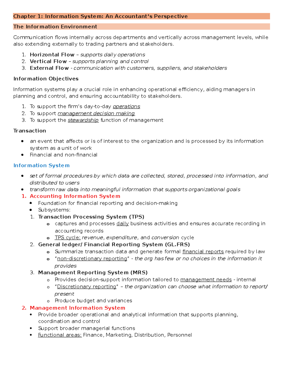 Chapter 1: Information Systems and Their Role in AIS (Course Code: AIS ...