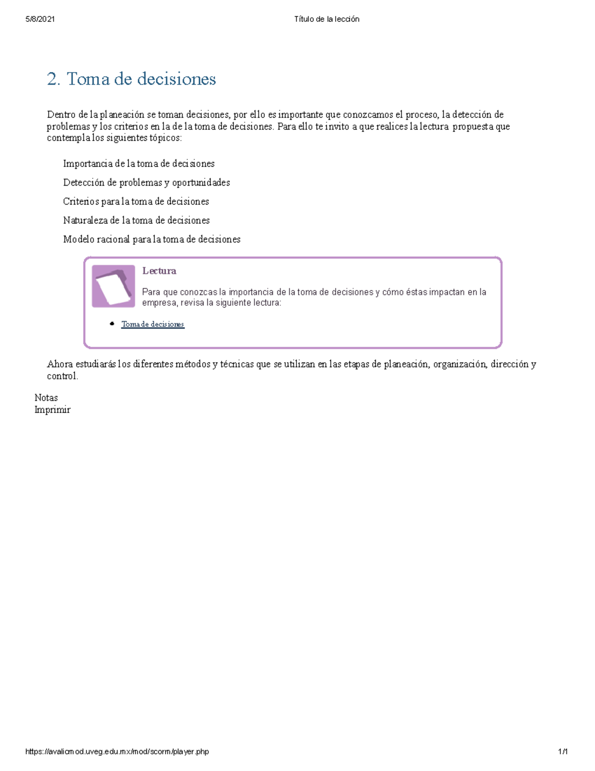 Gestión estratégica organizacional - Unidad 1 - Toma de decisiones - 5 ...