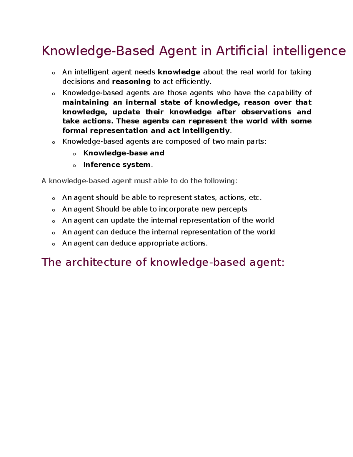 Knowledge-Based Agent in Artificial intelligence - o Knowledge-based ...