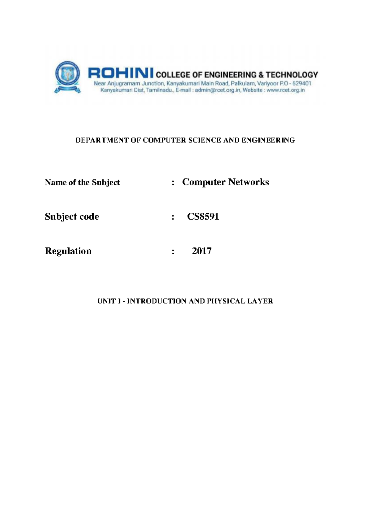 CS - UNIT 1: Intro to Computer Networks and Physical Layer Notes - Studocu