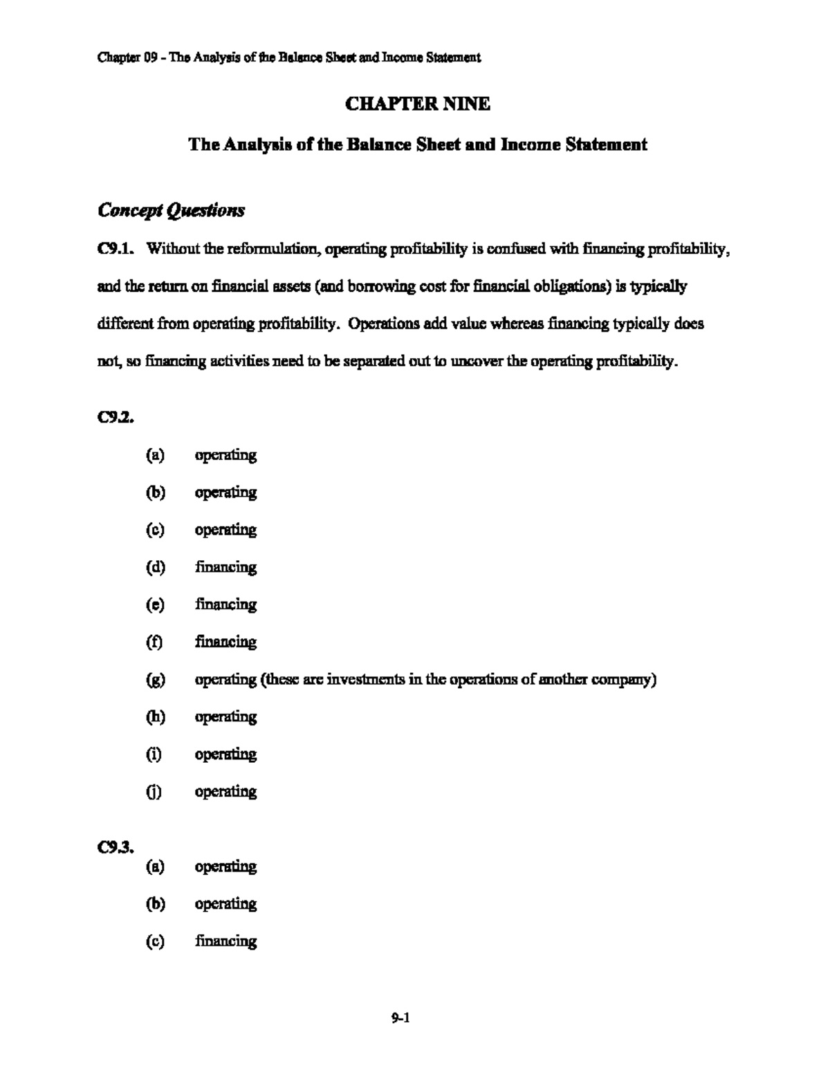 Chapter 09: Analysis of Balance Sheet & Income Statement Solutions ...