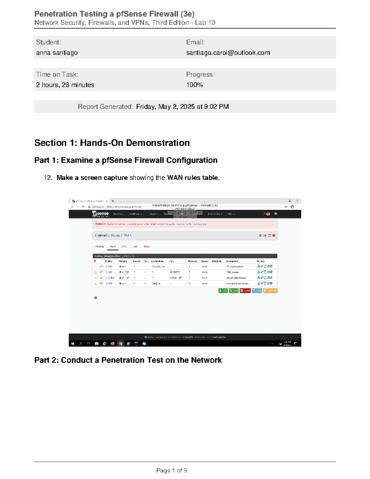 Penetration Testing a pfSense Firewall (3e) Lab 10 Report by Anna ...