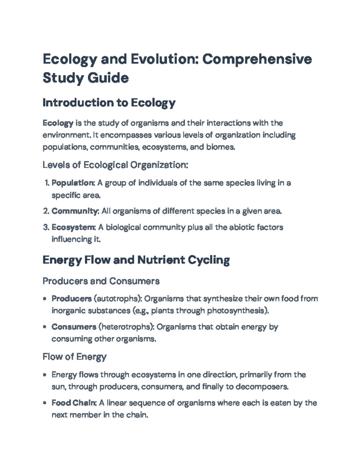 Ecology and Evolution Study Guide (Course Code: BIO101) - Ecology and ...