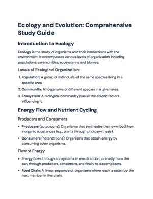 Final Exam Study Guide for SCI 213: Ecology and Evolution Concepts ...