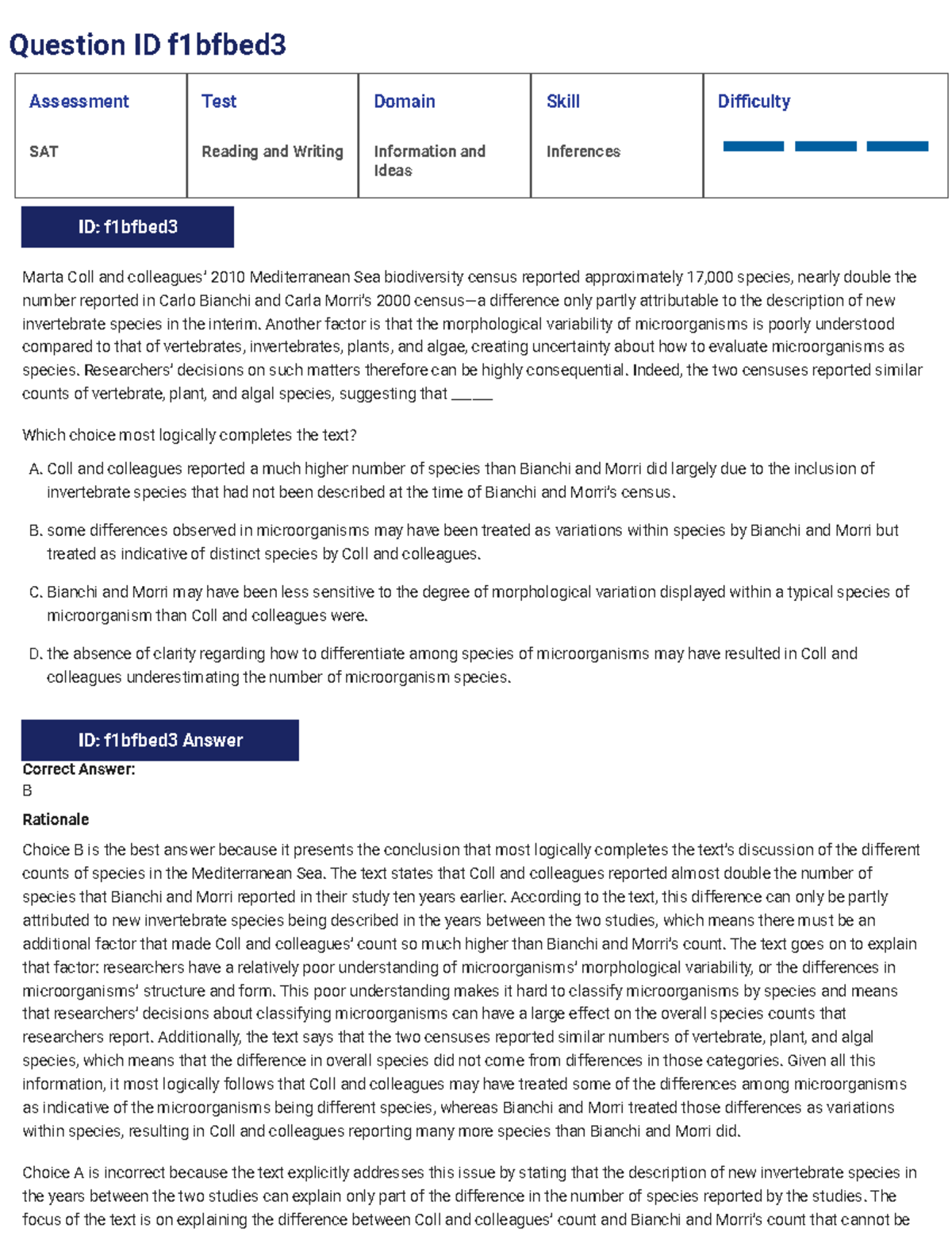 SAT Reading and Writing Assessment Test: Inferences and Analysis - Studocu